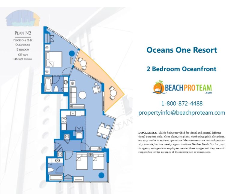 Oceans One Floor Plan N2 - 2 Bedroom Oceanfront Corner